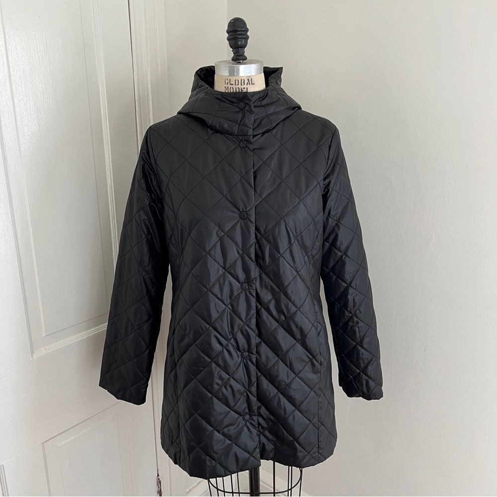 Eileen Fisher Size S Quilted Recycled Polyester Coat | Lightweight Black Puffer